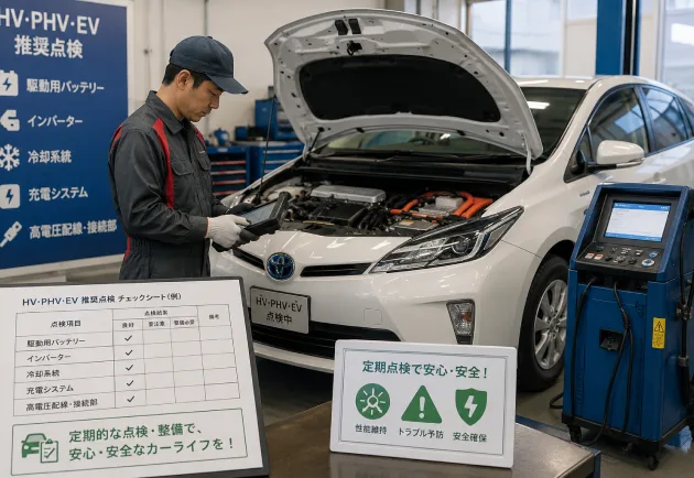 HV・PHV・EV推奨点検を実施している整備工場の様子
